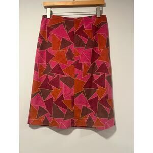 Vintage Style Geometric Patchwork Hot Pink & Orange Knee Length Skirt Medium JL